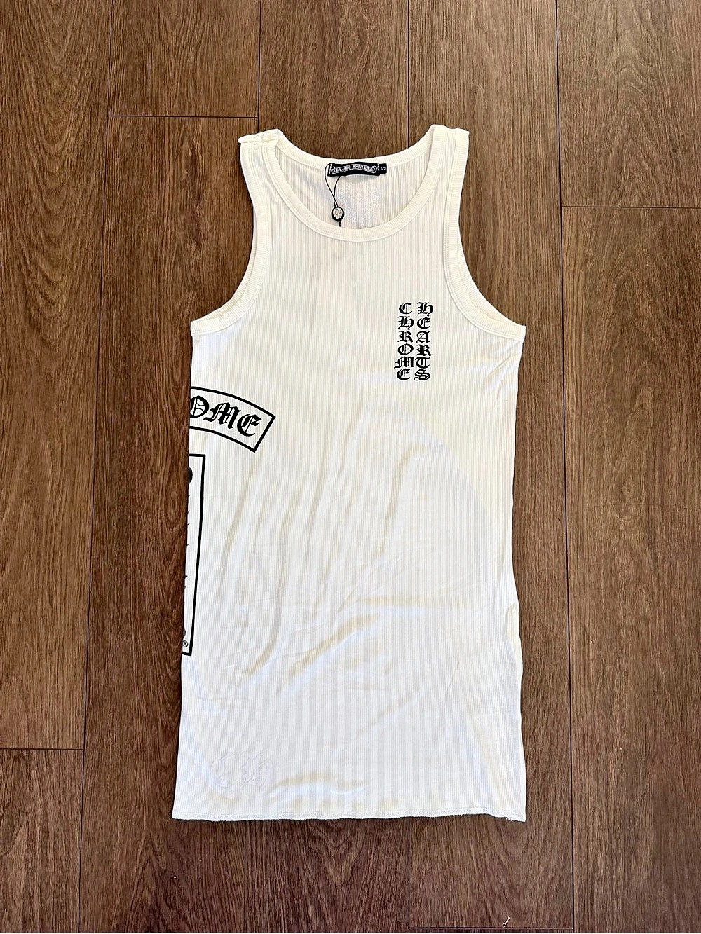 Chrome Hearts Scroll Logo Rib Tank White, Size Small